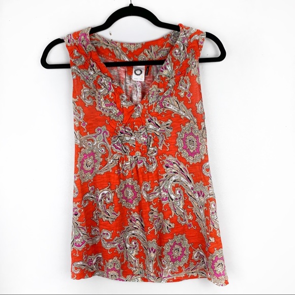 Anthropologie Tops - AKEMI + KIN Orange Printed Tank Top V-Neck Paisley